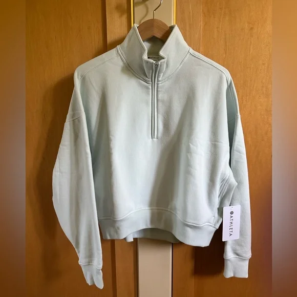 Athleta Forever Fleece 1/2 Zip High Hip Sweatshirt, Glacier, Large, New, NWT! - Picture 5 of 12